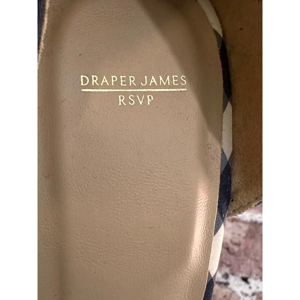 Draper James RSVP Navy Gingham Ruffle Espadrille Wedge Sandals Womens 9 Buffalo